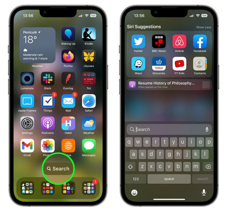 大通苹果手机维修分享升级到 iOS 16 后，如何删除主屏幕上的搜索按钮 